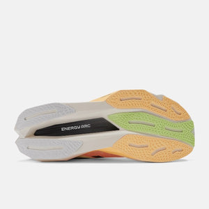 Sole of women's New Balance FuelCell SuperComp Elite v4 running shoe in white/lime glo colou