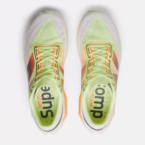 Top view of women's New Balance FuelCell SuperComp Elite v4 running shoes in white/lime glo colou