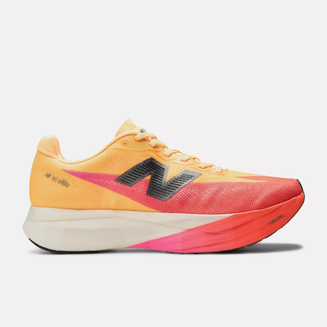 Side view of men's tangerine New Balance FuelCell SuperComp Elite v5 running shoe