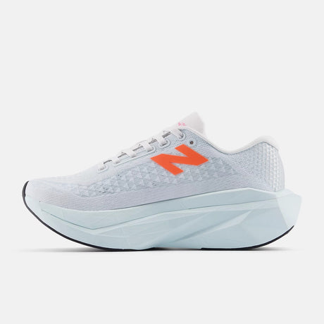 Inner side view of women's white/orange New Balance FuelCell SuperComp running shoe