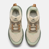 Top view of women's New Balance hierro v9 trail running shoes in calcium/juniper colour