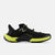 Side view of men's New Balance Minimus Trail running shoe in black/lemon colour