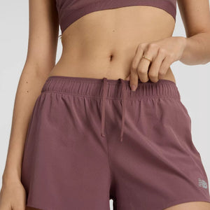 Front detail of women's licorice New Balance RC Shorts