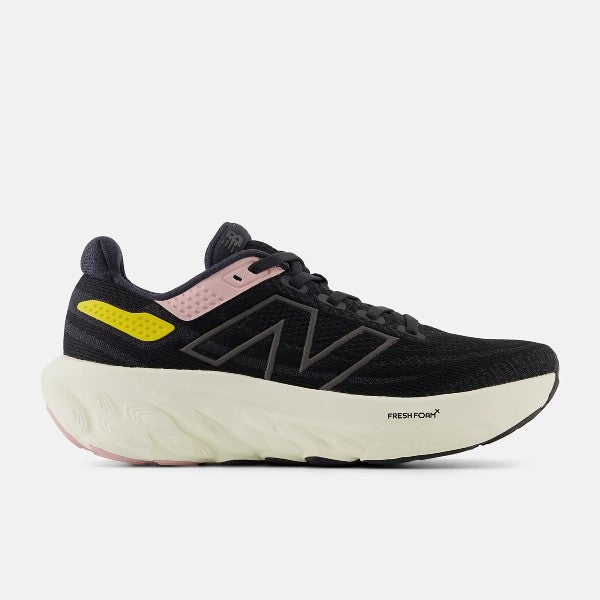 Side view of women's New Balance Fresh Foam X 1080v13 running shoe in black/orb pink