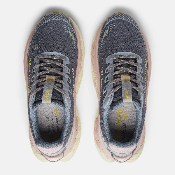 Top view of women's New Balance Fresh Foam X More Trail v3 running shoes in Arctic Grey