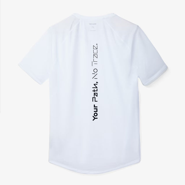 Back of women's white NNormal Race T-Shirt