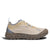 Side view of women's norda 001 trail running shoe in regolith (beige/light blue)