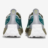 Heel view of teal ('horizon') norda 001a trail running shoes