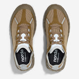 Top view of brown ('loam') norda 001a trail running shoes
