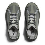 Top view of green ('serpentine') norda 001a trail running shoes