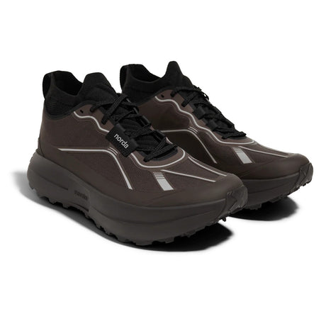 Pair of men's brown norda 055 G+ running shoes