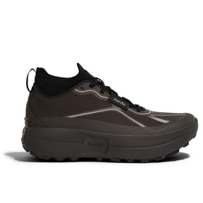 Side view of men's brown norda 055 G+ running shoe