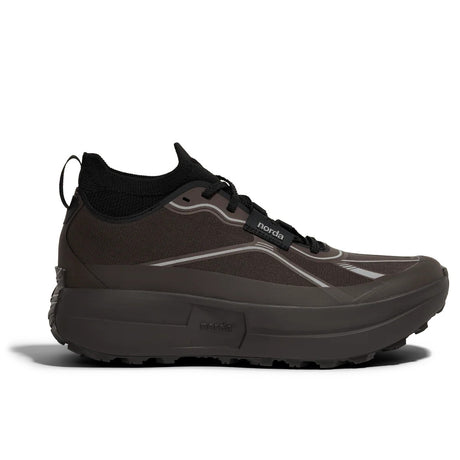 Side view of women's brown norda 055 G+ running shoe