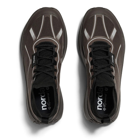 Top view of women's brown norda 055 G+ running shoes