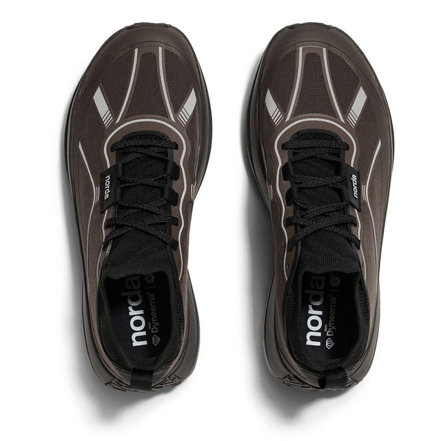 Top view of women's brown norda 055 G+ running shoes