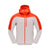 Front view of men's norrona falketind aero60 hood jacket in arednaline/pure cashmere colour