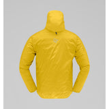 Back view of men's Calendula (yellow) falketind aero60 hood jacket