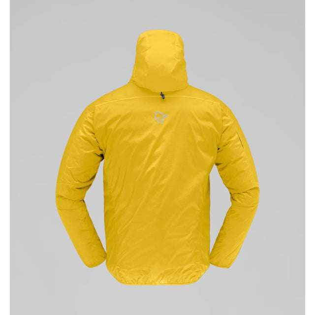 Back view of men's Calendula (yellow) falketind aero60 hood jacket