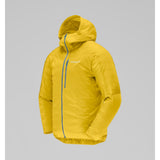 Side view of men's Calendula (yellow) falketind aero60 hood jacket