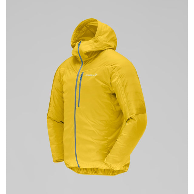 Side view of men's Calendula (yellow) falketind aero60 hood jacket