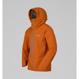 Side view of men's orange norrona falketind dri1 waterproof jacket