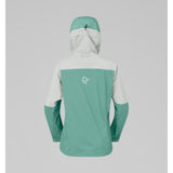 Back view of women's norrona falketind dri1 waterproof jacket in Malachite Green colour