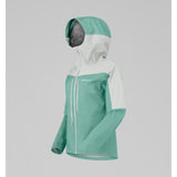 Side view of women's norrona falketind dri1 waterproof jacket in Malachite Green colour