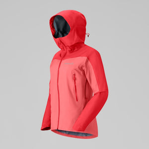 Side view of women's coral Norrona falketind Gore-Tex jacket