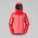 Front view of women's coral Norrona falketind Gore-Tex jacket