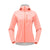 Front view of women's norrona falketind Warm2 Octa Hood jacket in orange/peach colour