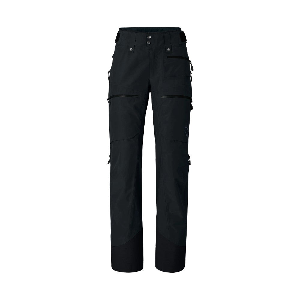 Front view of women's black norrona lofoten insulated gore-tex pants