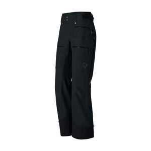 Side view of women's black norrona lofoten insulated gore-tex pants