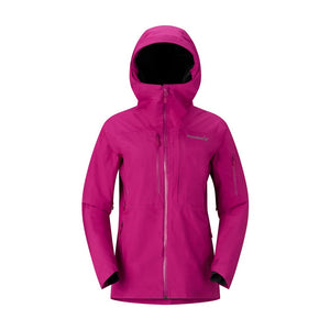 Front view of women's fuschia norrona lofoten Gore-Tex insulated jacket