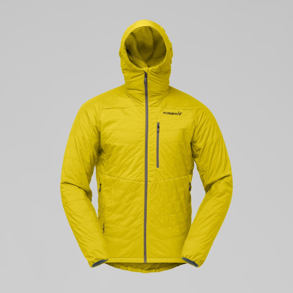 Front view of men's yellow Norrona lyngen alpha100 jacket