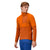 Side on-model view of men's norrona lyngen alpha90 jacket in exuberance (orange) colour