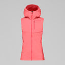 Front view of women's coral Norrona lyngen alpha90 insulated vest