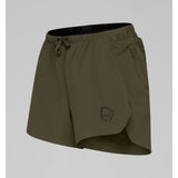 Side view of women's norrona senja flex1 shorts in Olive colour