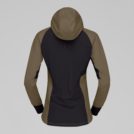 Back view of Norrona Senja Warm1 Hood women's in olive night colour