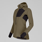 Side view of Norrona Senja Warm1 Hood women's in olive night colour