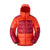 Front view of men's arednalin red norrona trollveggen down800 insulated hood jacket