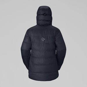 Back view of women's black Norrona trollveggen down jacket