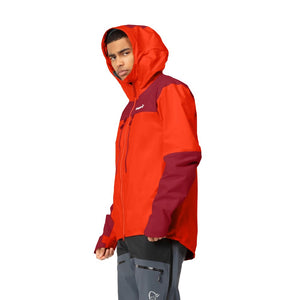 On-model view of men's arednalin/rhubarb norrona trollveggen Gore-Tex Pro Light jacket