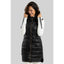 Front on-model view of women's black OHSHO Gloria long vest