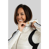 Removable hood detail of women's OHSHO Gloria long vest