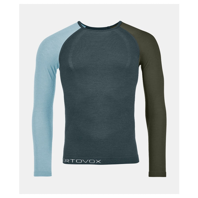 Front view of men's Ortovox 120 Comp Light long sleeve shirt in 'dark arctic grey' colour