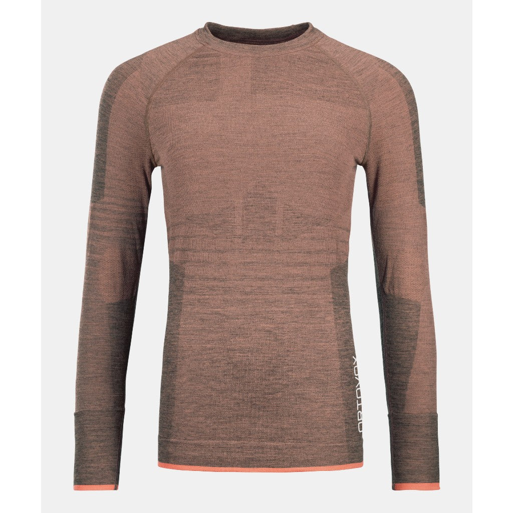 Front view of women's Ortovox 230 competition long sleeve in 'bloom' colour