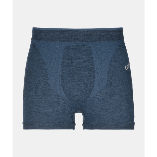 Front view of Ortovox 230 competition boxers in blue colour