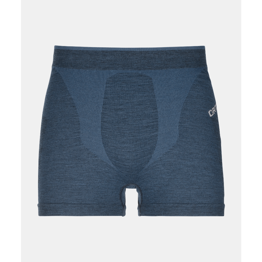 Front view of Ortovox 230 competition boxers in blue colour