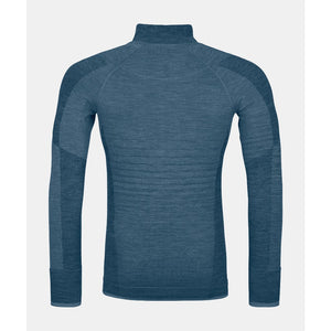 Back view of men's Ortovox 230 competition zip neck long sleeve in blue