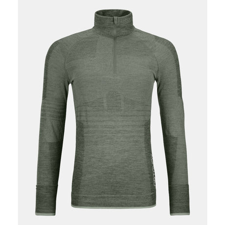 Front view of women's Ortovox 230 competition zip neck long sleeve in green